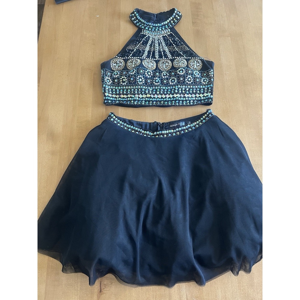 Midnight Doll Juniors Beaded Top Mesh Skirt Two‎ Piece Dress Sz 3 Black